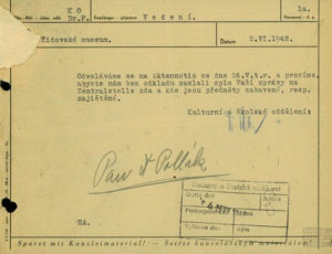 Typewritten copy of the Jewish Religious Community in Prague (Jewish Council of Elders) notices to Zentralstelle (Zentralamt) (source: http://collections.jewishmuseum.cz)