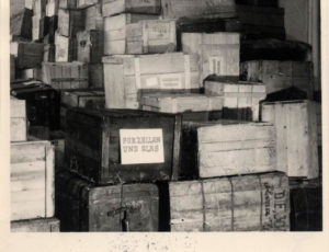 Maisel Synagogue storage depot: boxes of confiscated crockery and glassware (source: http://collections.jewishmuseum.cz)